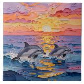 Impasto Dolphins and Ocean Waves   タイル (正面)