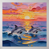 Impasto Dolphins and Ocean Waves   ポスター (正面)