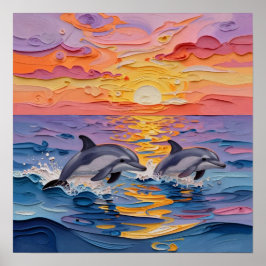 Impasto Dolphins and Ocean Waves   ポスター