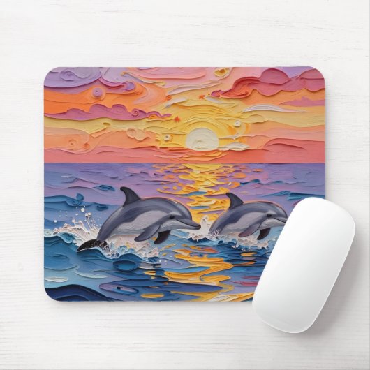 Impasto Dolphins and Ocean Waves   マウスパッド (マウス)
