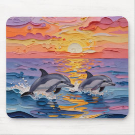 Impasto Dolphins and Ocean Waves   マウスパッド