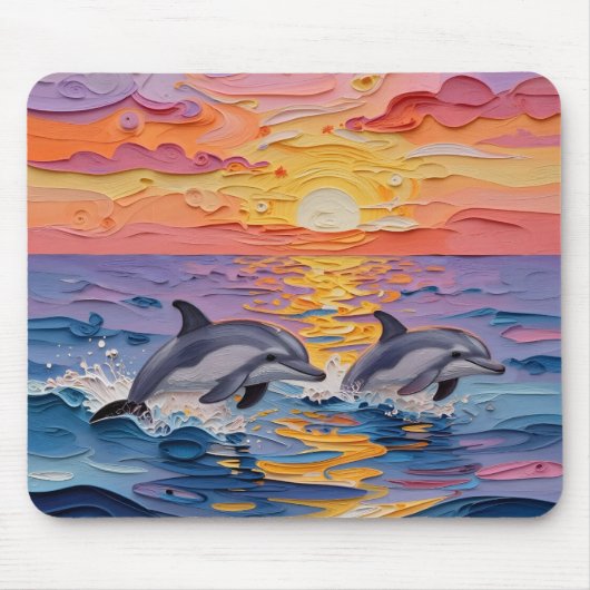 Impasto Dolphins and Ocean Waves   マウスパッド (正面)