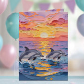 Impasto Dolphins and Ocean Waves | Happy Birthday カード