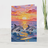 Impasto Dolphins and Ocean Waves | Happy Birthday カード (正面)