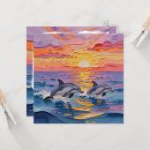 Impasto Dolphins and Ocean Waves | Thinking of You カード (正面/裏面インサイチュ)