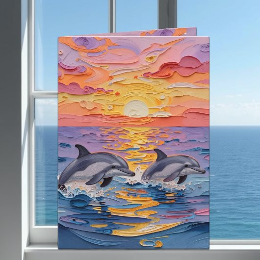 Impasto Dolphins & Ocean Waves | Thinking of You カード