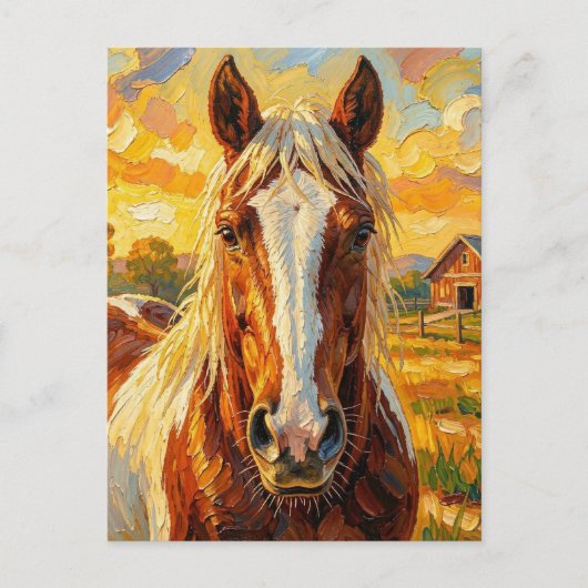 Impasto Horse on a Farm | Keeping in Touch ポストカード (正面)