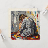 Impasto Oil of Woman Sad, Sick Depressed Emotional カード (正面/裏面インサイチュ)