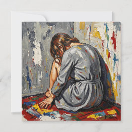 Impasto Oil of Woman Sad, Sick Depressed Emotional カード