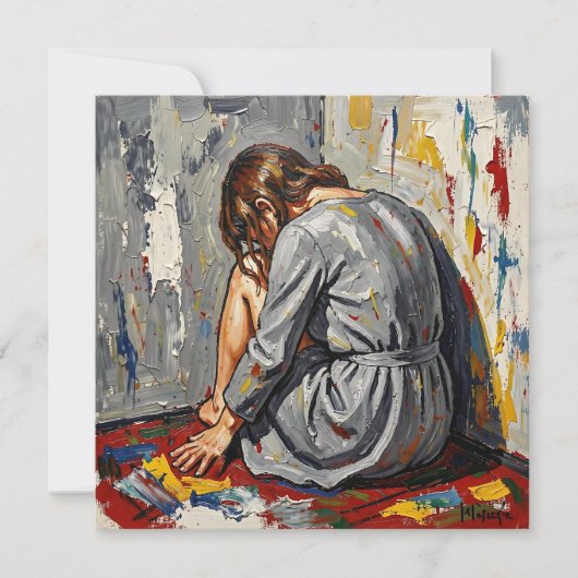 Impasto Oil of Woman Sad, Sick Depressed Emotional カード (正面)