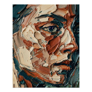 Impasto Oil Painting Textured Portrait Art Print ポスター