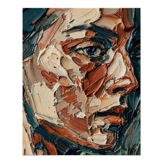 Impasto Oil Painting Textured Portrait Art Print ポスター (正面)