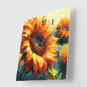 Impasto Painting of Sunflowers スクエア壁時計 (傾斜)