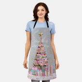 Impasto Pink and Gold Christmas Tree エプロン (着用した状態)