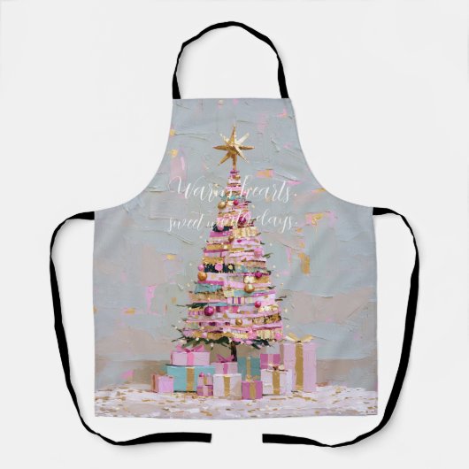 Impasto Pink and Gold Christmas Tree エプロン (正面)