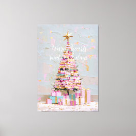 Impasto Pink and Gold Christmas Tree キャンバスプリント