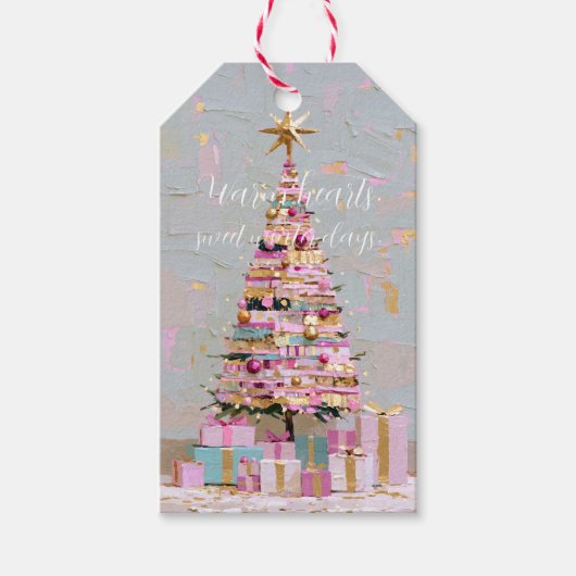 Impasto Pink and Gold Christmas Tree ギフトタグ (正面)