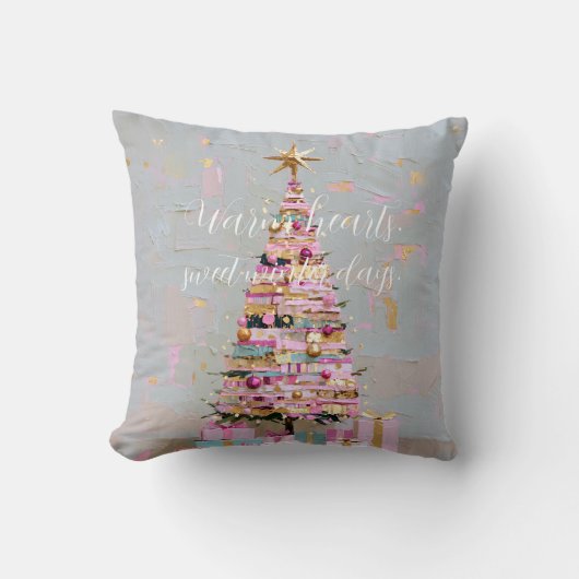 Impasto Pink and Gold Christmas Tree クッション (正面)