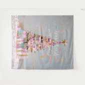 Impasto Pink and Gold Christmas Tree タペストリー (正面(横))