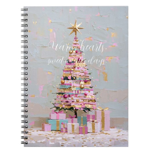 Impasto Pink and Gold Christmas Tree ノートブック (正面)