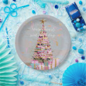 Impasto Pink and Gold Christmas Tree ペーパープレート (パーティー)