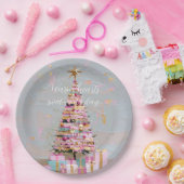 Impasto Pink and Gold Christmas Tree ペーパープレート (パーティー)