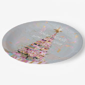 Impasto Pink and Gold Christmas Tree ペーパープレート (アングル)