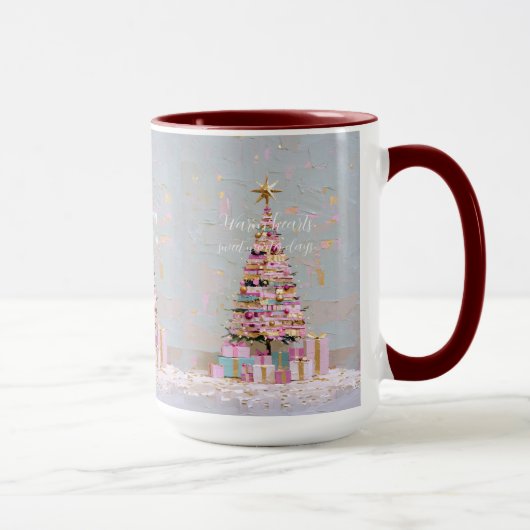 Impasto Pink and Gold Christmas Tree マグカップ (右)