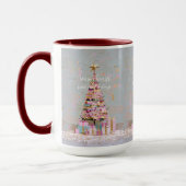 Impasto Pink and Gold Christmas Tree マグカップ (左)