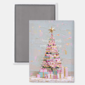 Impasto Pink and Gold Christmas Tree マグネット (正面/裏面)
