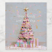 Impasto Pink and Gold Christmas Tree ワインラベル (シングルラベル)