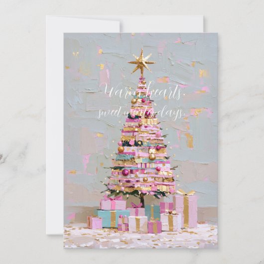 Impasto Pink and Gold Christmas Tree 招待状 (正面)