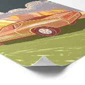 Impasto Retro Muscle Car Swirling Road Sunset Art  ポスター (角)