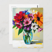 Impasto Style Vase of Colorful Flowers ポストカード (正面/裏面)