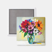 Impasto Style Vase of Colorful Flowers マグネット (正面/裏面)