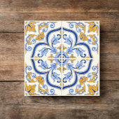 Imperial Blossom Hand Painted Blue and Gold Floral タイル