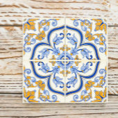 Imperial Blossom Hand Painted Blue and Gold Floral タイル