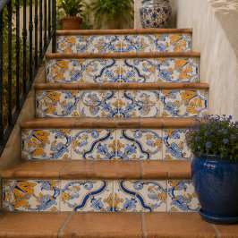 Imperial Blossom Hand Painted Blue and Gold Floral タイル