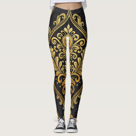 Imperial Majesty Seamless Pattern – Gold and Black レギンス