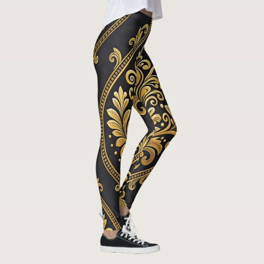 Imperial Majesty Seamless Pattern – Gold and Black レギンス (右)