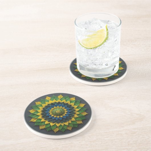 Imperial Solar Leaf Mandala Luxury Keychain - Emer コースター (側面)