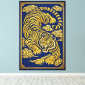 Imperial Tiger – Gold & Blue Canvas Print キャンバスプリント (インサイチュ (ウッドフロア))