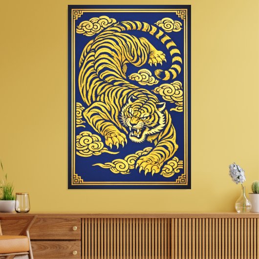 Imperial Tiger – Gold & Blue Canvas Print キャンバスプリント (インサイチュ (リビング))