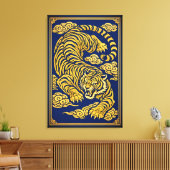Imperial Tiger – Gold & Blue Canvas Print キャンバスプリント (インサイチュ (リビング))