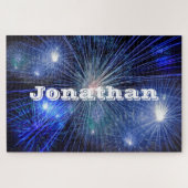 Impossible blue fireworks nightsky personalized ジグソーパズル (横)