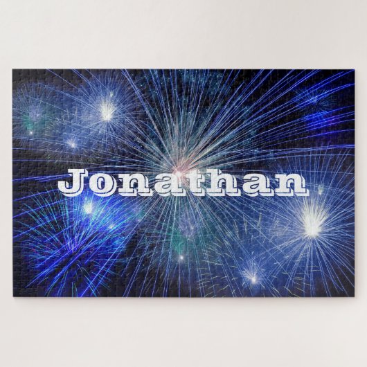 Impossible blue fireworks nightsky personalized ジグソーパズル (横)
