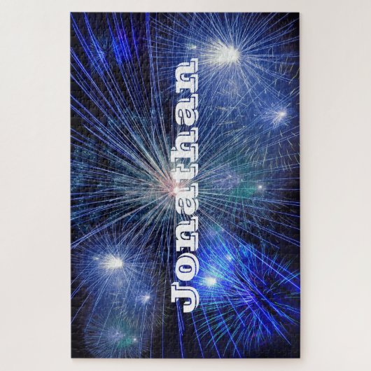 Impossible blue fireworks nightsky personalized ジグソーパズル (縦)