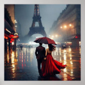 Impressionism France Eiffel Tower and Couple  ポスター (正面)