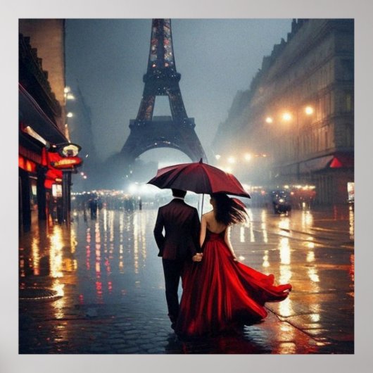 Impressionism France Eiffel Tower and Couple  ポスター (正面)