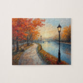 Impressionist Autumn River Walk Lamp Posts ジグソーパズル (横)